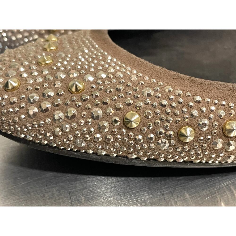 Stuart Weitzman Taupe Tan Ballet Flats Metal Studs Beads Haze Suede Sz 8.5 - Picture 3 of 7